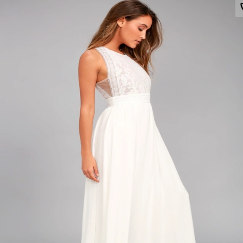 Lulus Forever and Always White Lace Maxi Dress